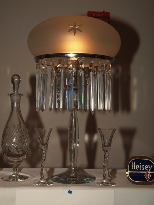 Antique Heisey Glass Lamp, Decanter and stemware